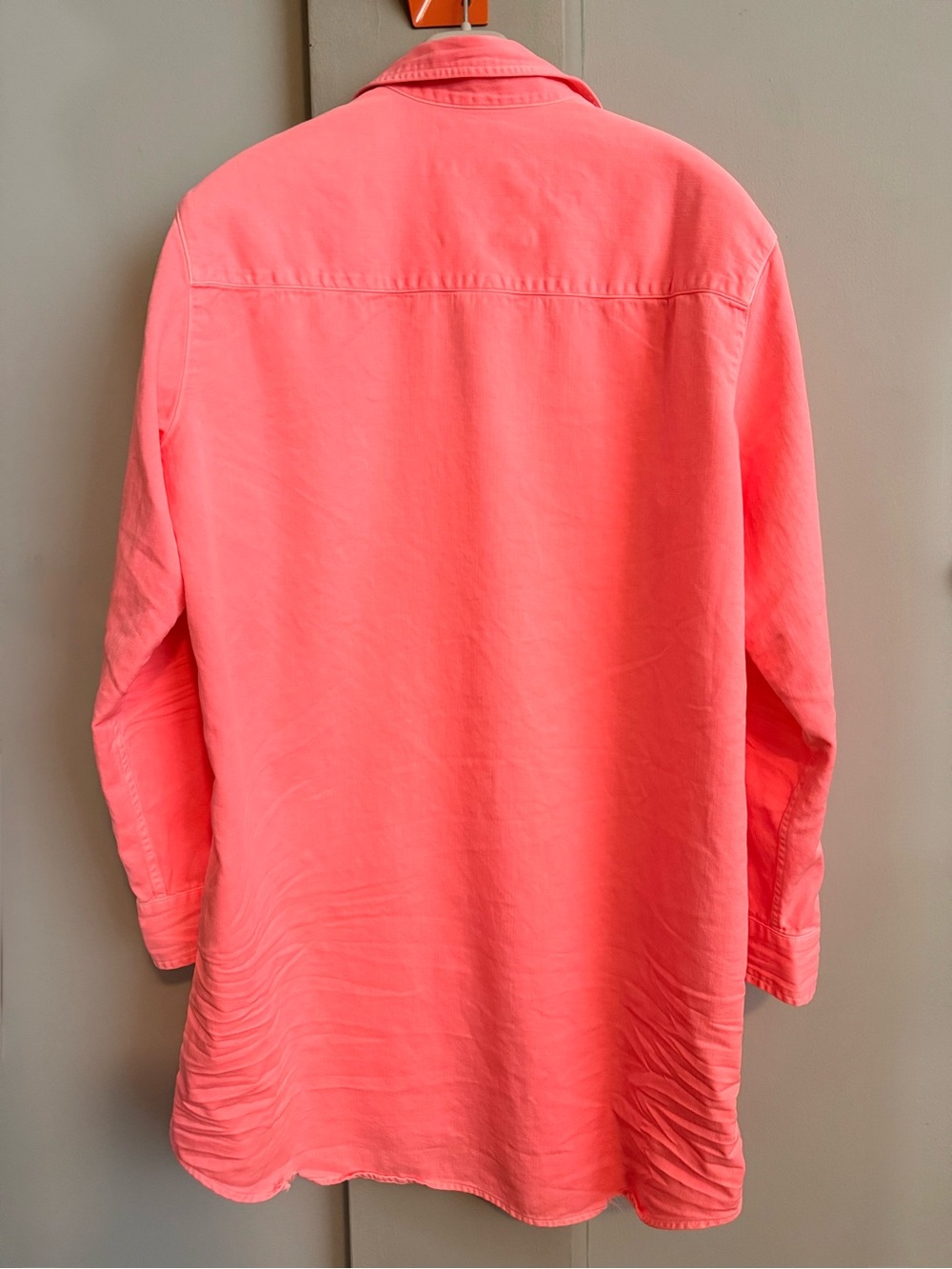 Mary Distressed Denim Shirtdress Neon Coral Frank & Eileen S - Picture 13 of 15